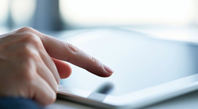 Close up of finger touching tablet screen