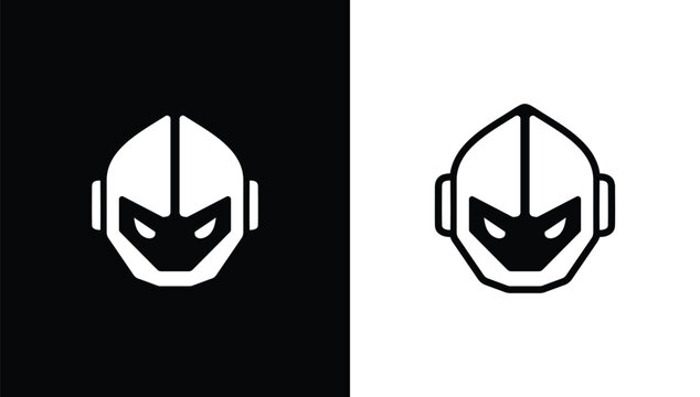 Robot head icon, black and white, vector illustration