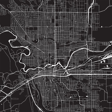 Spokane Washington Vector Map, Detailed City Street Map Black and White Minimalist Line Art