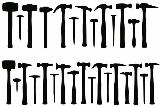  Collection of Hammer Types Silhouette Vector Illustration