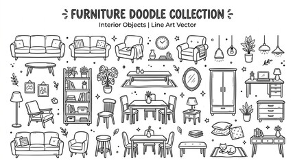 Naklejka premium Collection of Hand Drawn Furniture and Interior Design Elements.