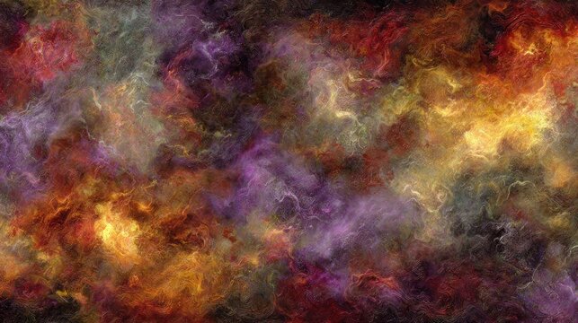 Vibrant cosmic clouds display rich, swirling colors across the abstract background.