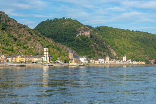 view to village of Skt. Goar in Germany at river Main