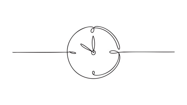 One line drawing of wall clock showing time for business deadline and schedule management.