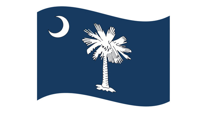 South Carolina Flag Waving, Crescent Moon and Palmetto Tree