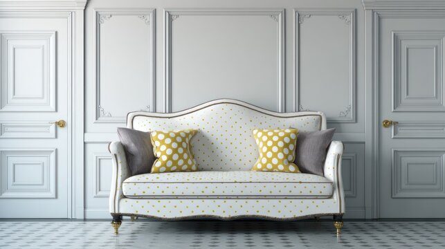Elegant white sofa with patterned cushions in a bright interior space