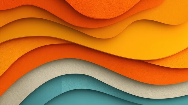 Overlapping wavy layers display vibrant warm and cool color transitions across the composition