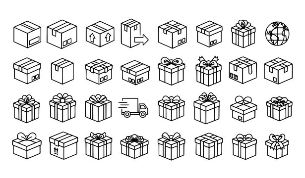 Boxes gift icons vector line set package delivery shopping symbols
