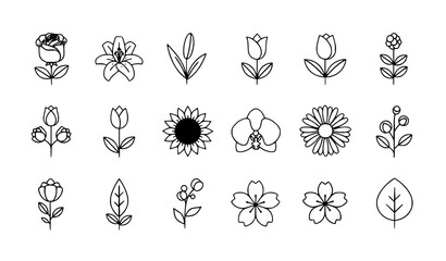 Flower icons vector thin line editable stroke botanical illustration © Keyapayal