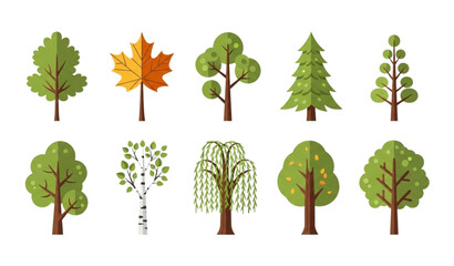 Tree illustrations vector flat green forest nature collection © Keyapayal