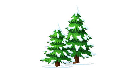 Fototapeta premium Two Evergreen Trees Covered in Fresh Snow, Winter Season