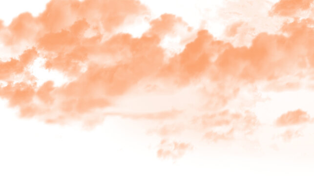 Peach orange watercolor clouds on white background, soft pastel sky texture, artistic painted cloudscape for graphic design and wedding invitations