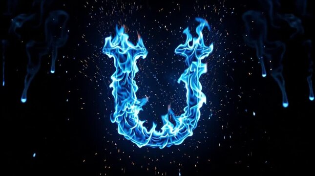 Glowing blue neon letter U animation.