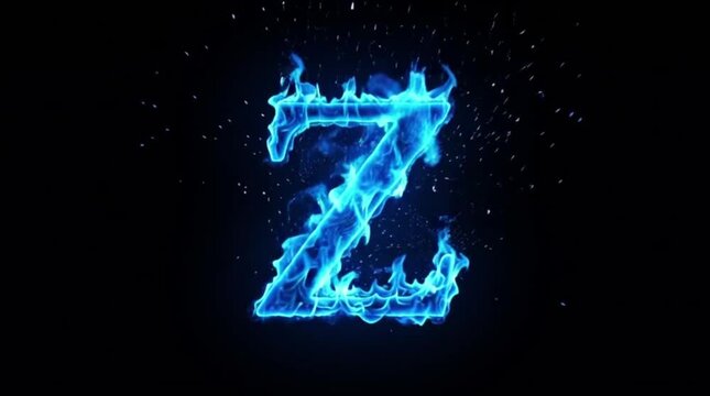 Glowing Blue Neon Letter Z Symbol.