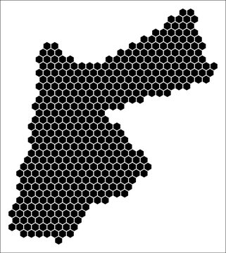 Jordan simple black and white hexagon map shape template. Country plain hexagon cell dots. Jordan flat honeycomb boundary. Vector Illustration.