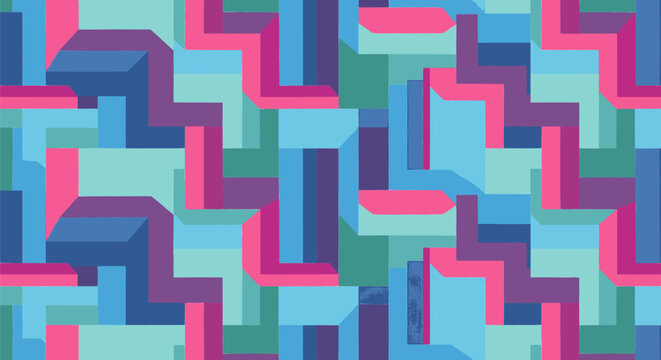 Abstract geometric seamless pattern with interlocking blocks and lines