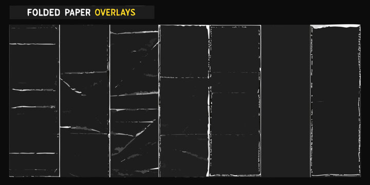 Realistic folded paper textures and overlays on a black background abstract creased shapes high quality