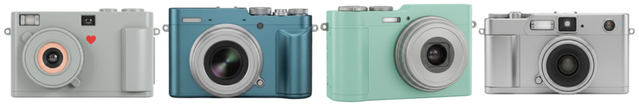 A collection of four stylish retro-inspired digital point-and-shoot cameras.
