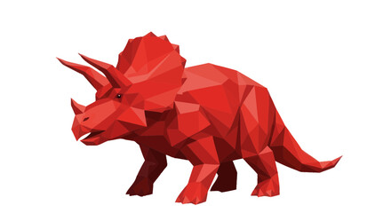Red polygonal triceratops dinosaur, low poly, 3d render, isolated on white background © lobes