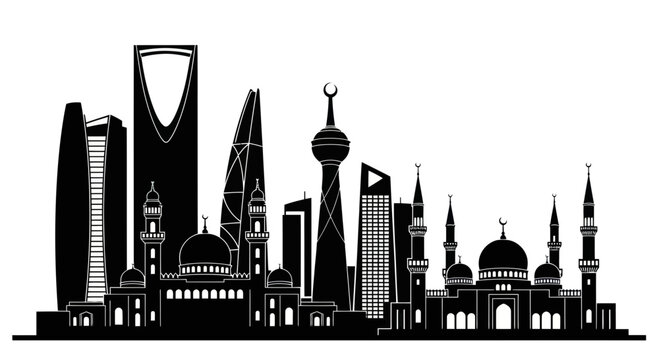 Saudi Arabia Skyline Silhouette - Riyadh Cityscape with Islamic Architecture