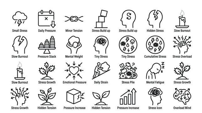 Collection of stress and pressure icons with icons for growth and overload concepts.