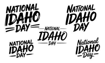 Fototapeta premium Set of five hand-lettered National Idaho Day typography designs in various bold calligraphy and brush lettering styles, perfect for state celebration posters, social media, and promotional materials