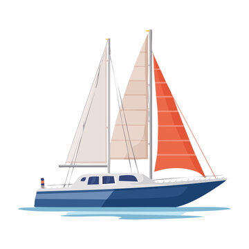 Sailing Yacht with Orange and White Sails on Water