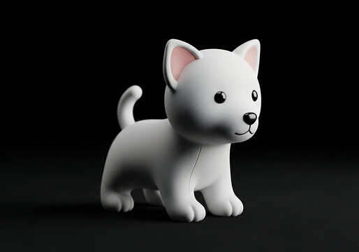 Cute white puppy toy figure with felt texture, soft plush animal, adorable domestic pet decoration, nursery decor element