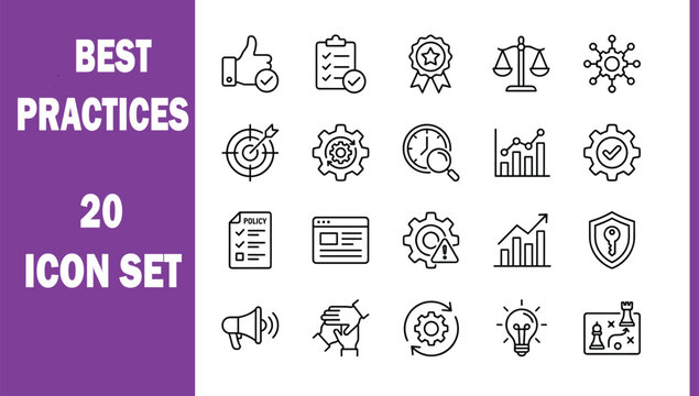 Best Practices Editable Line Icons Set for Business, Compliance, Strategy, Legal, Workflow, and Process Optimization.