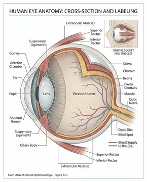 Detailed Human Eye Anatomy Cross-Section Diagram with Labels