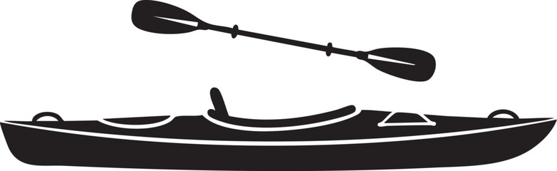 Black kayak, vector kayak icon, rowing boat, paddle craft © Golam
