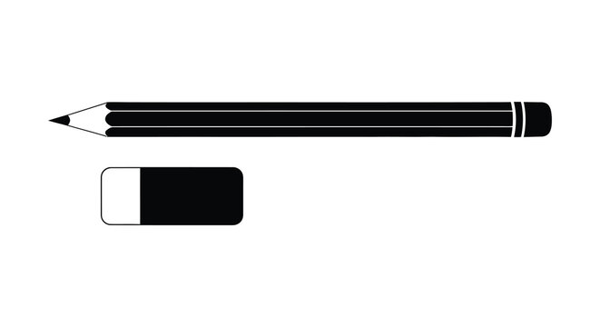 Pencil and eraser silhouette on a white background silhouette high quality professional