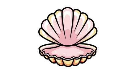 An open pink seashell with yellow accents sits on a, symbolizing the ocean. © FLG