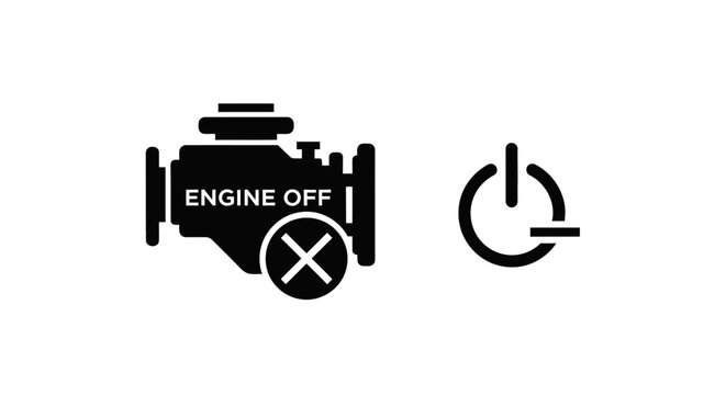 Engine off warning symbol power shutdown and vehicle alert concept