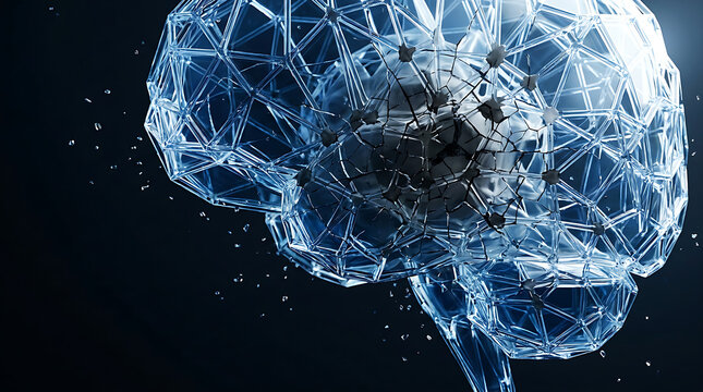 Cracked glass brain digital concept