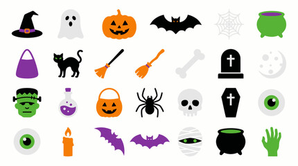 Fototapeta premium Vector Icons Set of colorful Halloween icons and spooky design elements. EPS Editable