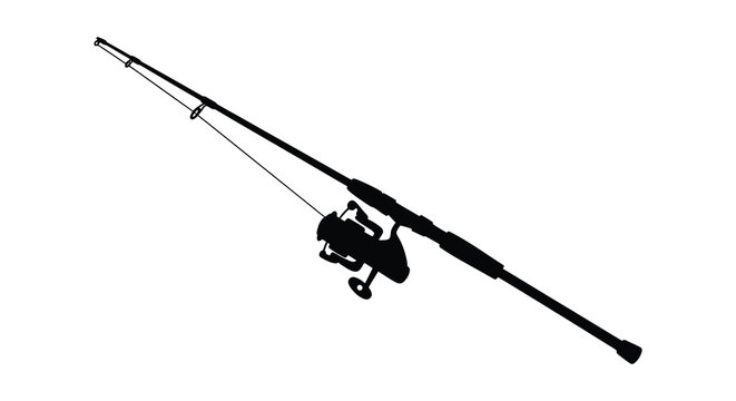 Fishing rod with spinning reel black silhouette high quality professional detailed modern