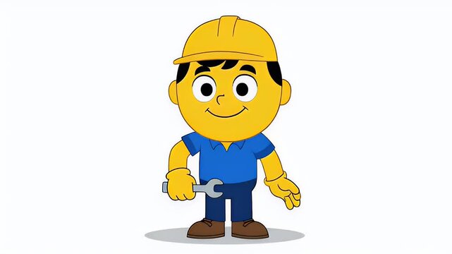 Friendly Cartoon Construction Worker Mascot Holding a Wrench