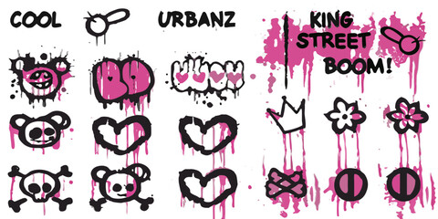 Urban street art sticker set with dripping paint on black background © Rohan