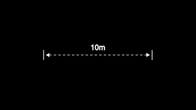 A dotted line representing a 10 meter measurement for design and layout purposes. 10 meter dimension dotted line for measurement.