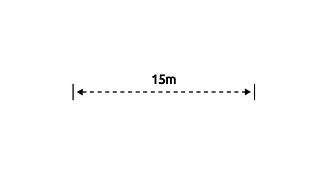 A dotted line representing a 15 meter measurement for design and layout purposes. 15 meter dimension dotted line for measurement.