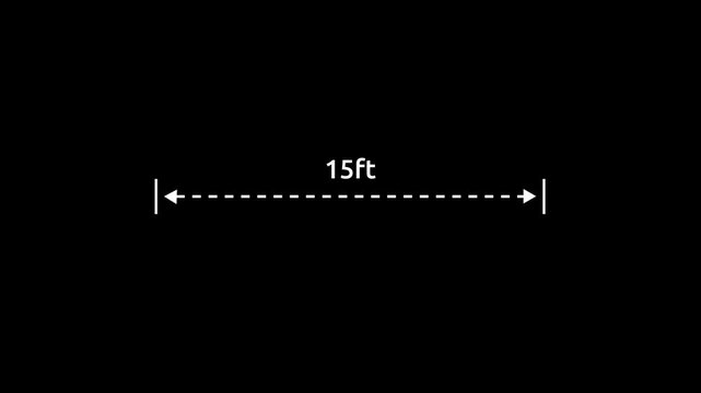 A dotted line representing a 15 ft measurement for design and layout purposes.15 ft dimension dotted line for measurement.