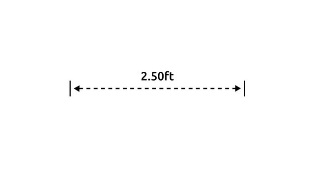 A dotted line representing a 2.50 ft measurement for design and layout purposes.2.50 ft dimension dotted line for measurement.