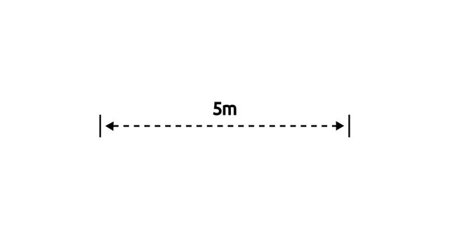 A dotted line representing a 5 meter measurement for design and layout purposes. 5 meter dimension dotted line for measurement.