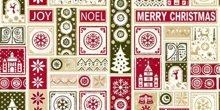 Festive christmas pattern with traditional holiday motifs and lettering