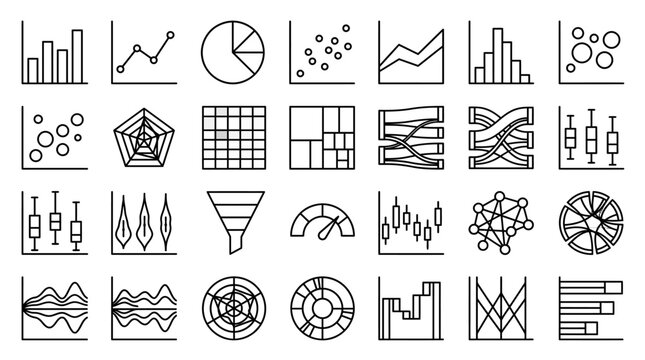 Vector Icons Set of Hand Drawn Data Visualization and Business Analytics Chart Icons. EPS Editable