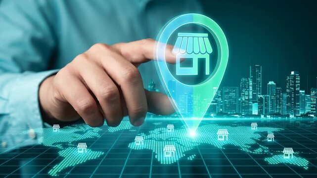 Franchise marketing strategy reveals smart business expansion with multiple branch locations and online store options mapped digitally for global growth and success in retail industry