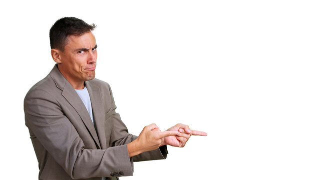 Businessman pointing with confidence and sympathetic expression