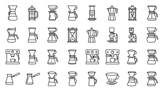 Vector Icons Set of various coffee brewing methods and equipment icons. EPS Editable