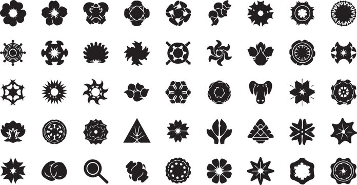 Set of abstract geometric shapes and floral icons